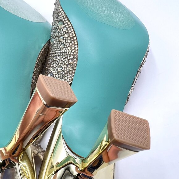Betsey Johnson Size 6.5 Clark Gold Jewel Encrusted Slingback Heels Pumps‎ Shoes - Picture 12 of 13